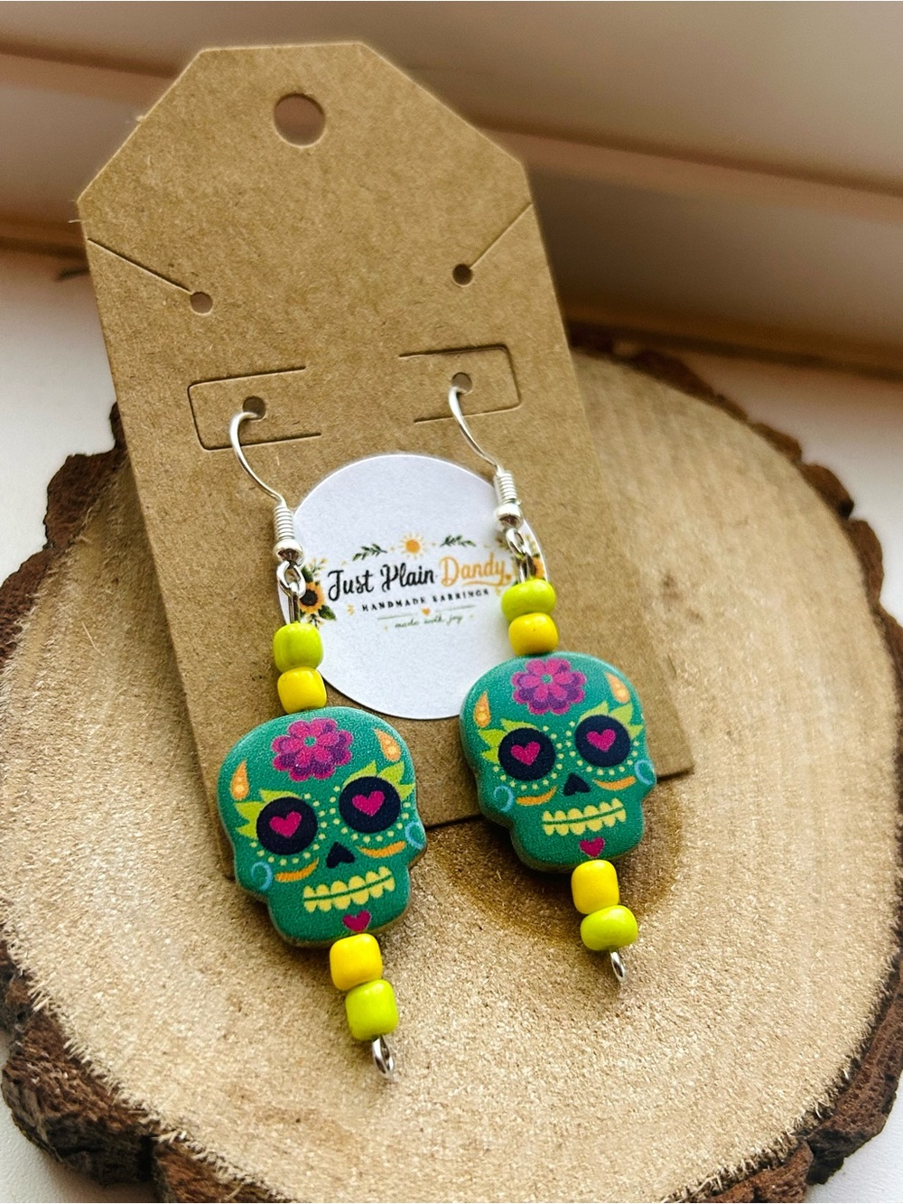 Green Sugar Skull Earrings | Day of the Dead Earrings | Jewelry | Halloween